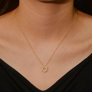 Elegant 18K gold plated S925 silver hexagram star necklace with sparkling zircon pavé