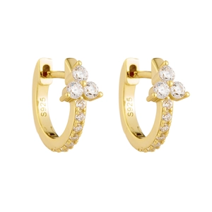 Elegant 925 sterling silver gold hoop earrings featuring sparkling zircon flower design