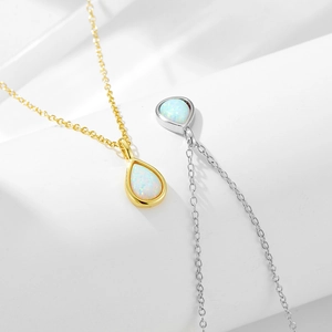 Minimalist S925 silver pear-shaped opal pendant necklaces in gold and silver finishes