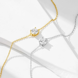 S925 sterling silver minimalist chain bracelets with single zircon in gold and silver