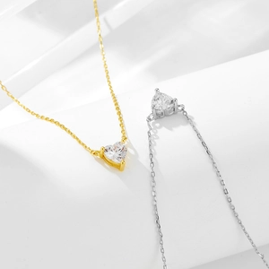 Classic S925 sterling silver heart-shaped zircon necklace in gold and silver finish