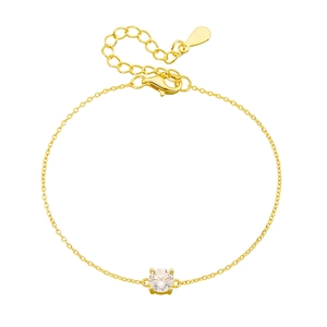 Minimalist S925 sterling silver chain bracelet with a sparkling round solitaire zircon