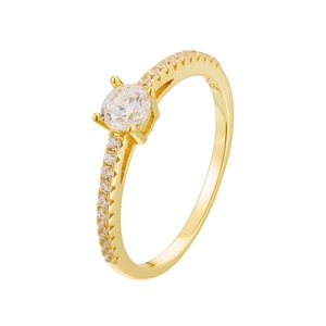 Elegant gold S925 silver ring featuring a round solitaire stone and pavé diamond band