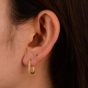 Chic gold-plated S925 silver U-shaped hoop earrings with sparkling pave-set cubic zirconia