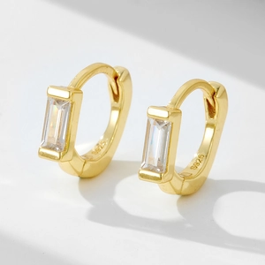 925 Sterling Silver Huggie Hoop Earrings For Women Minimalist Baguette Cut Rectangle Zirconia Gold Silver Plated Jewelry