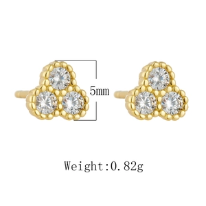 Close-up of small 925 sterling silver triangle earrings with zircons and 5mm scale