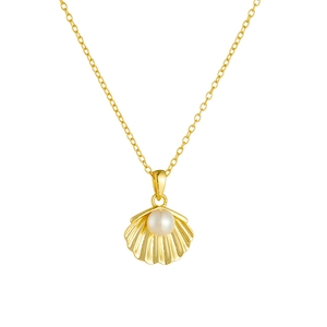 Elegante 14K vergoldete S925 Silberkette mit Muschelanhänger und runder Perle
