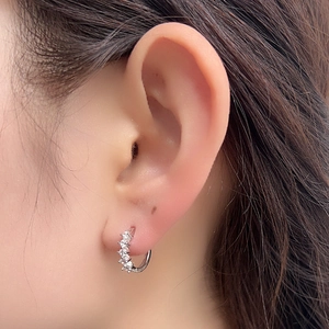 Elegant S925 sterling silver C-shaped hoop earrings with sparkling zircon stones