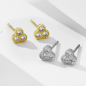 Minimalist S925 silver stud earrings with triangle zircon inlay in gold and silver