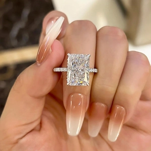 Close-up of a s925 silver ring set featuring a large ice-cut rectangular zircon stone