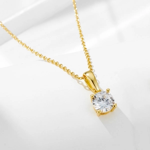 925 Sterling Silver Round Zirconia Pendant Necklace Minimalist Four-Prong Inlaid Chain Jewelry For Women Elegant Gift