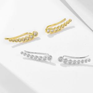 Boucles d'oreilles grimpantes en argent S925 avec zircons dégradés en or et argent