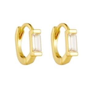 Elegant 14K gold plated S925 silver hoop earrings featuring rectangular cubic zirconia