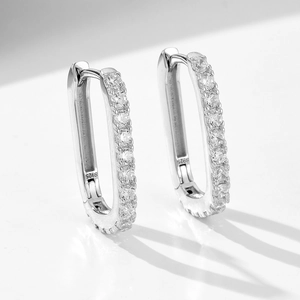 Sparkling S925 sterling silver oval hoop earrings with clear pavé zircon stones