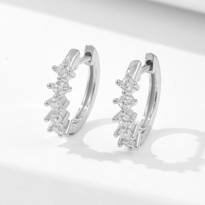 925 Sterling Silver Huggie Hoop Earrings For Women Geometric C-Shape Inlaid Rhinestone Silver Jewelry Gift