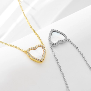 Collane a cuore in argento S925 con conchiglia e bordo di diamanti in oro e argento