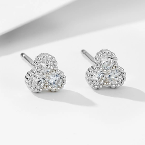 Minimalist S925 sterling silver stud earrings with three sparkling zircon stones