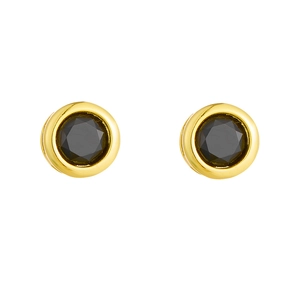 Classic S925 silver geometric round earrings with black zircon and gold finish