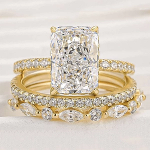 S925 Sterling Silver Ice Flower Cut Zirconia Ring Set For Women Radiant Cut Bridal Wedding Band Set High Quality Fashion Jewelry