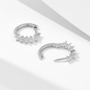 Sparkling S925 sterling silver C-shaped hoop earrings with pave cubic zirconia stones