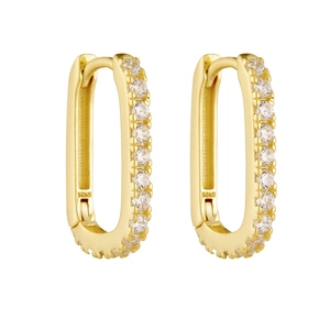 U-shaped S925 sterling silver hoop earrings with gold plating and paved white zircon stones