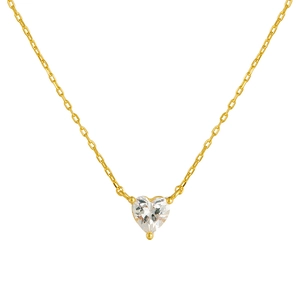 Classic s925 silver heart-shaped zircon necklace with gold chain and three-prong setting