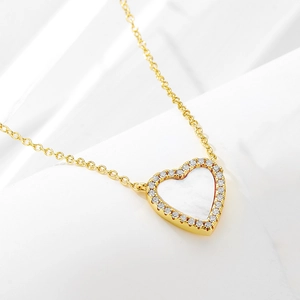Collana con Ciondolo a Cuore in Argento Sterling 925 con Madreperla Intarsiata di Zirconi Oro Bianco Gioielli Donna Catena