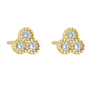 Minimalist S925 silver studs featuring three zircons in a golden triangular cluster
