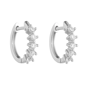S925 sterling silver C-shaped huggie earrings with five brilliant-cut cubic zirconia stones