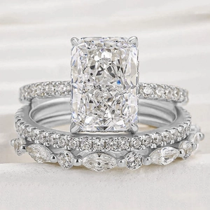 Luxury S925 sterling silver ring set featuring radiant cut zircon and micro pave bands