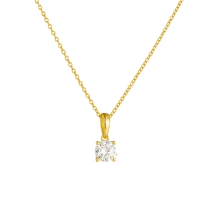 Elegant 925 sterling silver gold necklace with round solitaire zirconia in four-claw setting