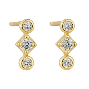 Minimalist S925 sterling silver geometric gold earrings with three cubic zirconia stones