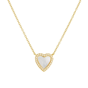 Collana in argento S925 con ciondolo a cuore in madreperla e dettagli in zirconi