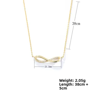 Detailed view of infinity pendant necklace with cubic zirconia and dimension labels
