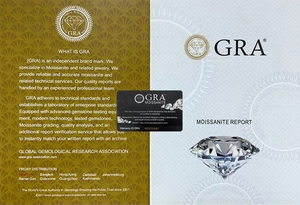 Rapport de certification GRA Moissanite et carte dorée pour bagues en argent 925