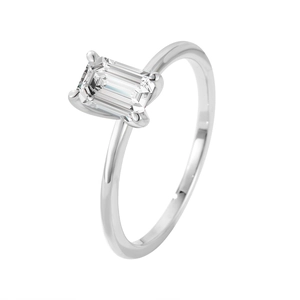 Bague classique en moissanite taille émeraude 1 carat en argent 925 avec 4 griffes