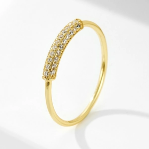 Bague en Argent Sterling S925 Avec Micro-Pavé de Zirconia pour Femme Minimaliste Géométrique Double Rangée Barre Bague de Doigt Bijoux Cadeau