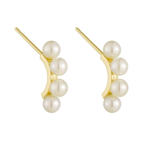 Minimalist S925 sterling silver pearl stud earrings with gold plating in curved design