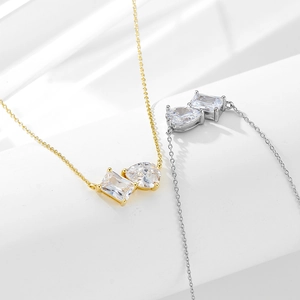S925 sterling silver Toi et Moi necklace with pear and square-cut zircon pendants