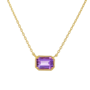 Elegant S925 sterling silver necklace with emerald-cut amethyst pendant and gold chain