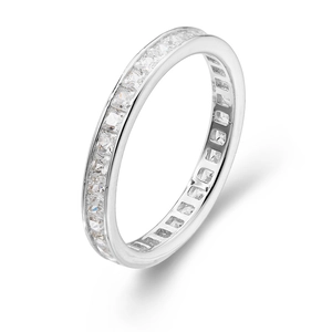 Classic S925 sterling silver eternity ring with square channel-set cubic zirconia stones