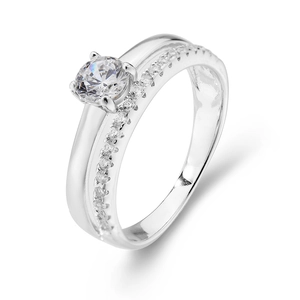 Elegant S925 sterling silver ring featuring a large round zircon and double-layer band