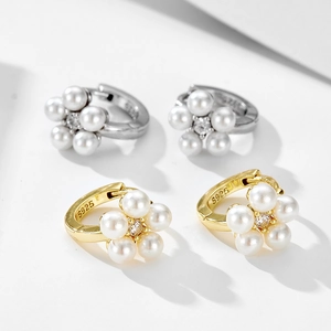 S925 sterling silver flower earrings with pearls and crystals in gold and silver finishes