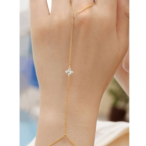 Bracelet bague en argent S925 plaqué or 14K avec trèfle à quatre feuilles en zircone