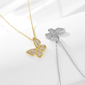 Collier papillon en argent S925 avec pendentif serti de zircons cubiques scintillants