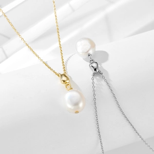 Elegant S925 sterling silver necklaces with natural baroque pearls in gold and silver