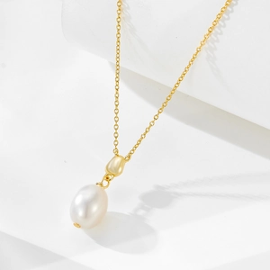 Elegant Natural Baroque Pearl Pendant Necklace 925 Sterling Silver Clavicle Chain Simple Geometric Jewelry For Women