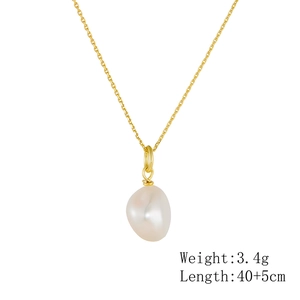 Detail of s925 silver gold chain with baroque freshwater pearl and size specifications