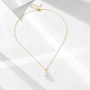 S925 silver necklace with baroque freshwater pearl pendant on elegant gold chain