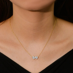Minimalist S925 silver necklace with pear and rectangular zircon pendants in 18K gold